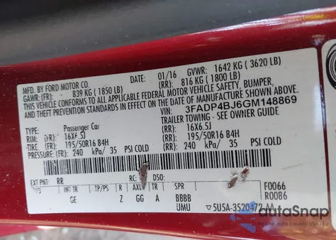 2016 Ford Fiesta Se from USA, damaged, VIN 3FADP4BJ6GM148869